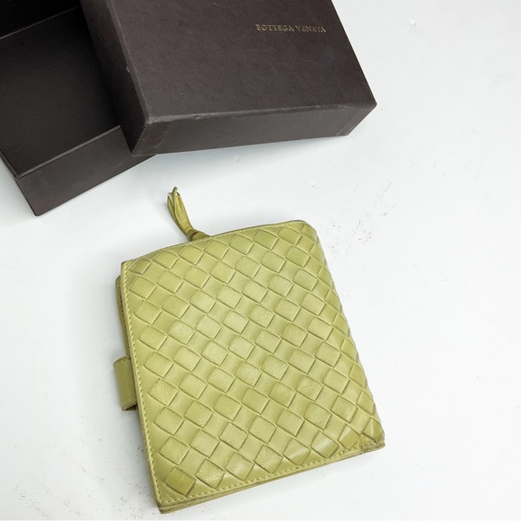 Bottega Veneta Cream Mushroom/Yellow Hue Woven Leather French Flap Wallet - Picture 3 of 10